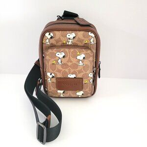 Coach CBK47 X Peanuts Signature Snoopy Racer Sling Pack Messenger Bag Tan Multi